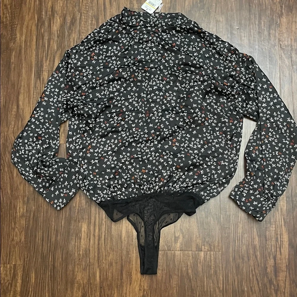 NWT Free people ladylike carbon combo floral black white long sleeve bodysuit M